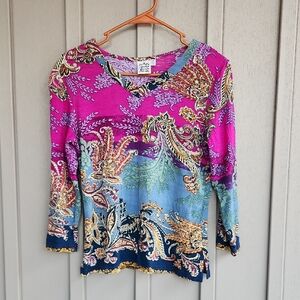 Parsley & Sage Multicolor Paisley Long Sleeve Top,Size S